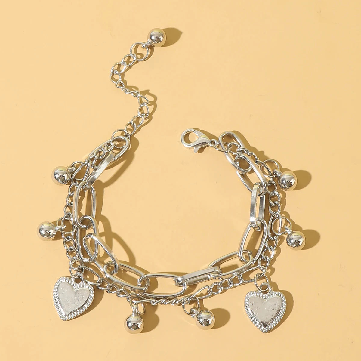 Elegant Peach Heart Charm Bracelet