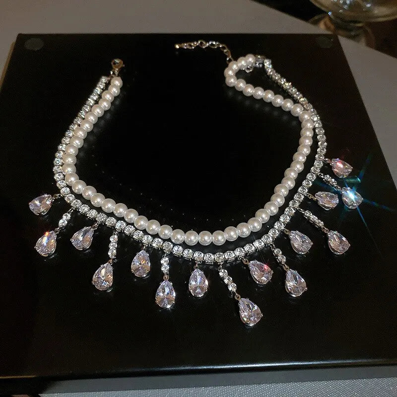 Luxury Rhinestone Pearl Choker