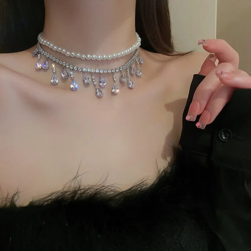 Luxury Rhinestone Pearl Choker