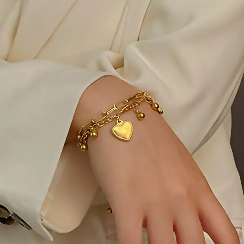 Elegant Peach Heart Charm Bracelet