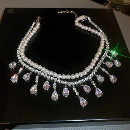 Luxury Rhinestone Pearl Choker