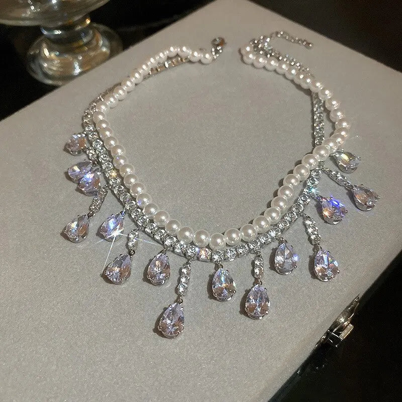 Luxury Rhinestone Pearl Choker