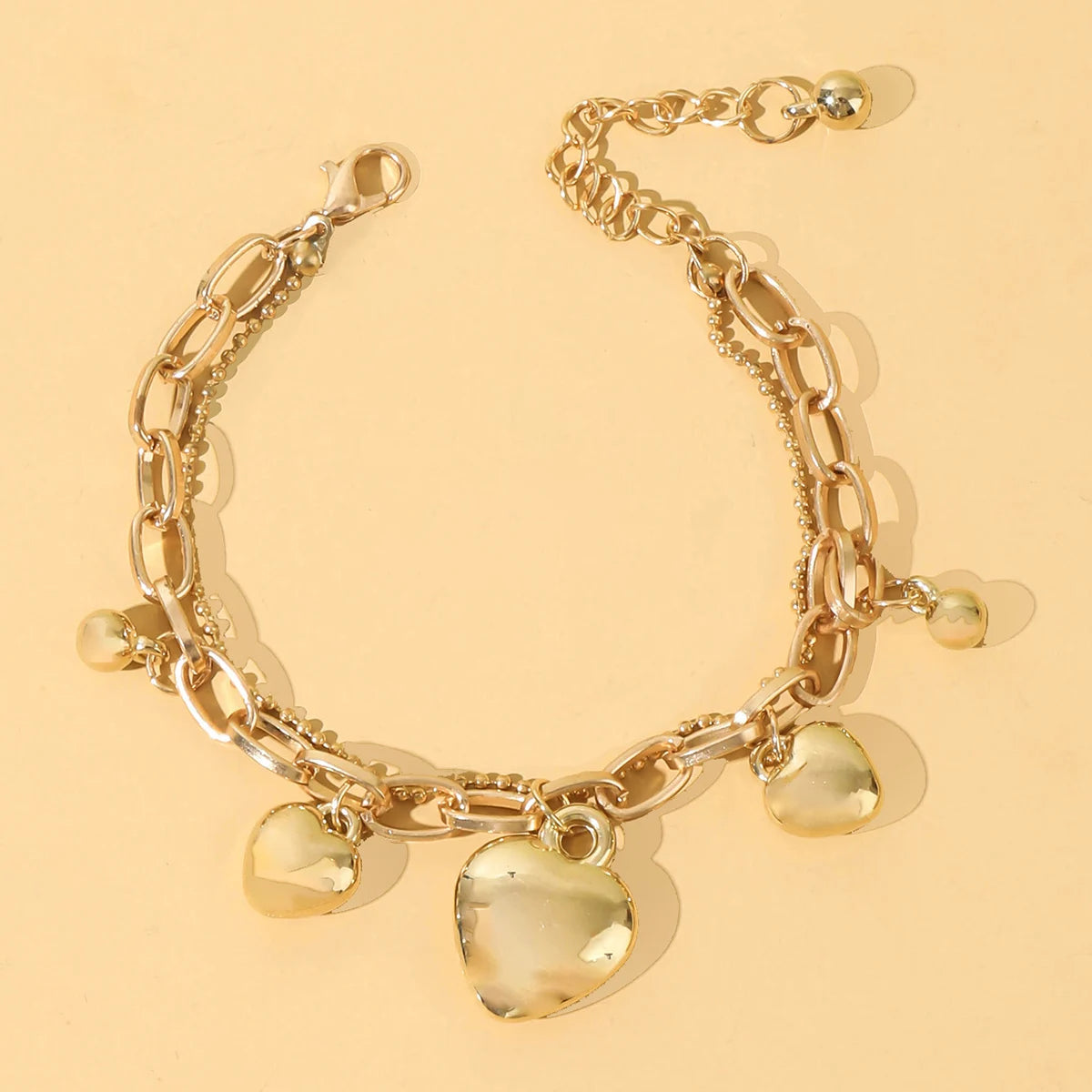 Elegant Peach Heart Charm Bracelet