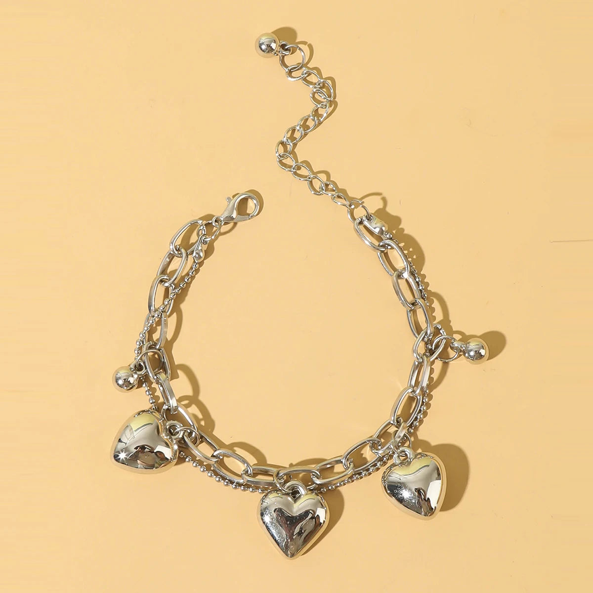 Elegant Peach Heart Charm Bracelet