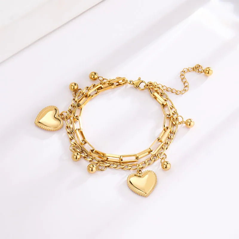 Elegant Peach Heart Charm Bracelet