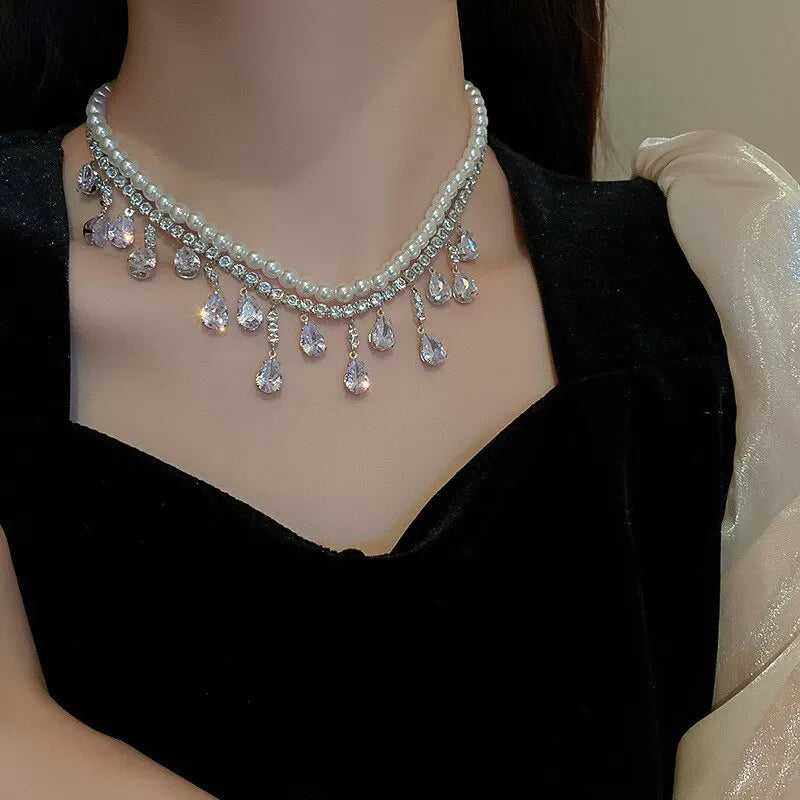 Luxury Rhinestone Pearl Choker