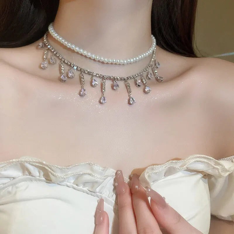 Luxury Rhinestone Pearl Choker